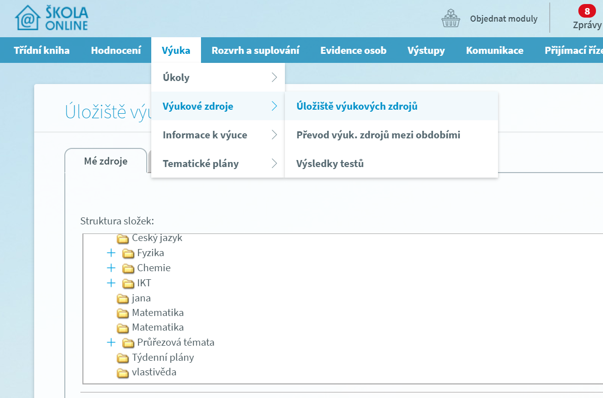 sdílejte výukové materiály pomocí Školy OnLine